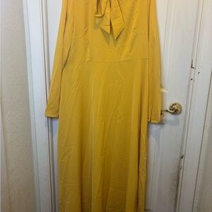 STYLEWE Golden Yellow Tie-Neck Long Sleeve Maxi Dress